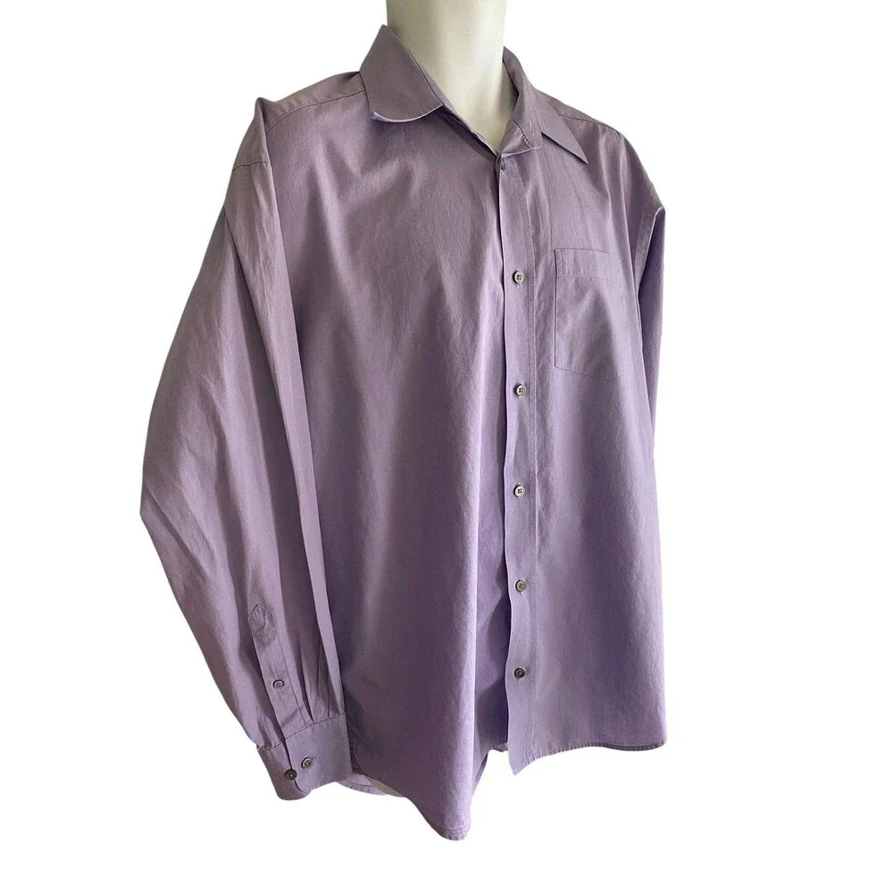 Banana Republic Shirt Mens Large Purple Solid Long Sleeve 100% Cotton Pocket